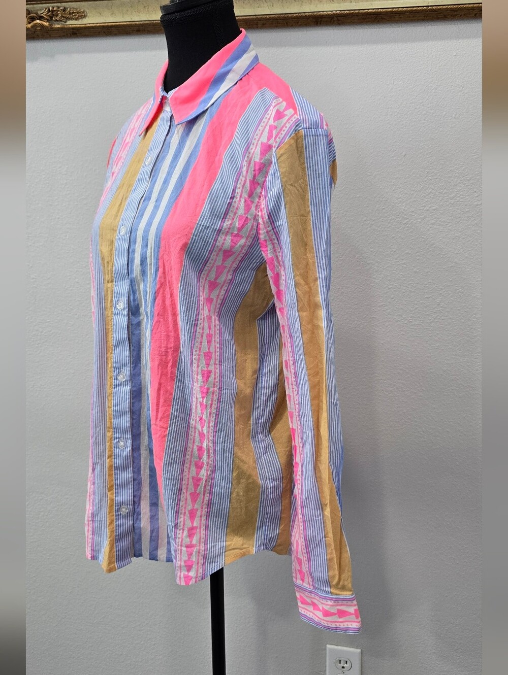 Le Superbe Goa Stripe Boyfriend Shirt Size 2 Cotton Button Up Surf Stripe - Picture 5 of 11